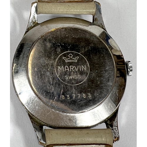 616A - MARVIN: a vintage Swiss watch with beige dial, gold hands, seconds hand and Arabic numerals and bato... 