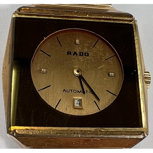 617A - RADO: a c.1960 automatic Swiss watch with square face and inset gold circular dial, black hands and ... 