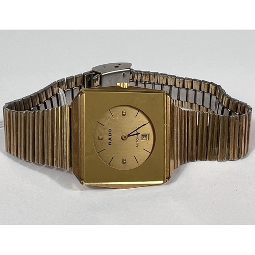 617A - RADO: a c.1960 automatic Swiss watch with square face and inset gold circular dial, black hands and ... 