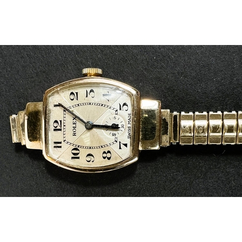 635 - An early 20th century lady's Rolex wristwatch, 9 carat hallmarked gold rounded rectangular body, qua... 