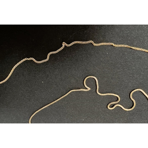 643 - Two fine gold chains stamped '15ct', 5.4gm