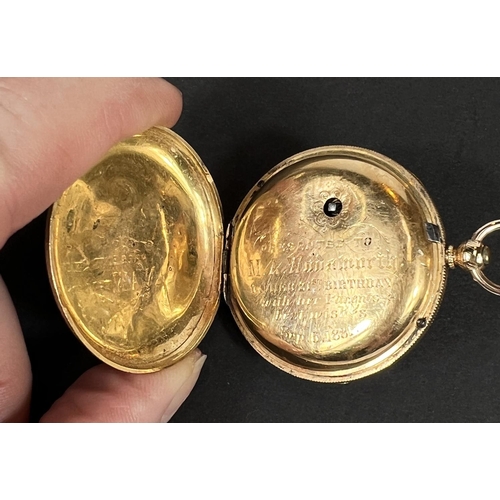 645 - An 18 carat hallmarked gold pocket watch, open faced and key wound, with floral chased decoration, i... 