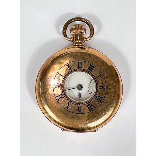 646 - A keyless half hunter pocket watch in monogrammed gold plated case, by Waltham