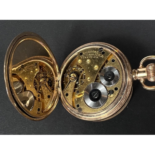 646 - A keyless half hunter pocket watch in monogrammed gold plated case, by Waltham