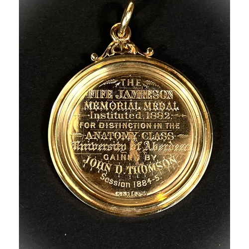 657 - A yellow metal presentation medallion:  The Jamieson Memorial Medal, awarded to John D Tomson f... 