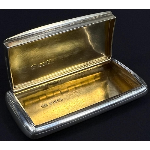 674 - A plain rectangular snuff box with gilt interior, by Nathaniel Mills, Birmingham 1874, length 8cm