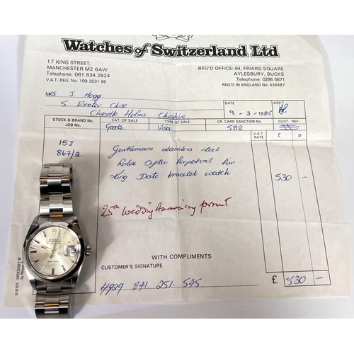 680 - ROLEX: Air-King. Date Oyster Perpetual precision gents wristwatch, stainless steel case and bracelet... 