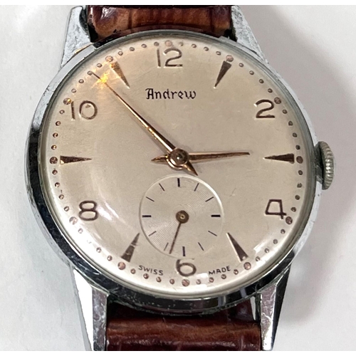 719 - A gent's vintage 'Andrew' stainless steel watch on brown leather strap; a gent's Belmont stainless s... 