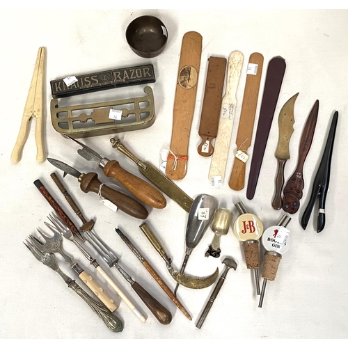 76 - A selection of collectables:  glove stretchers; page turners; knives; etc.