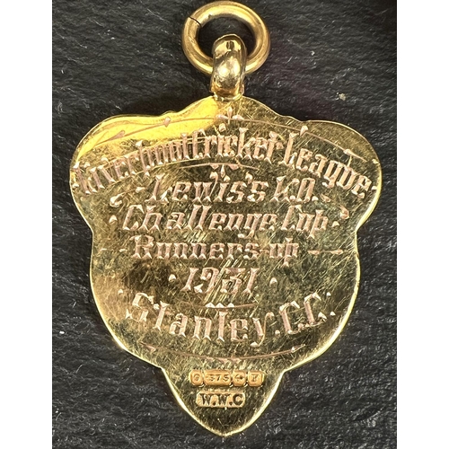 761 - Liverpool Cricket League:  a 9 carat gold medallion, 1931, 8.8gm