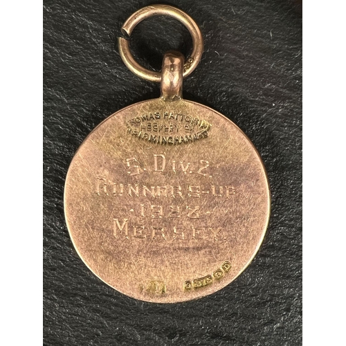 762 - Liverpool Cricket League:  a 9 carat gold medallion, 1928, 4.8gm