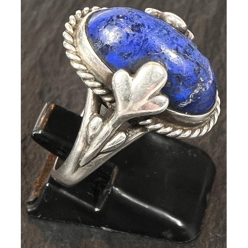 763 - Georg Jensen:  a silver dress ring set oval cabochon lapis lazuli. Size T