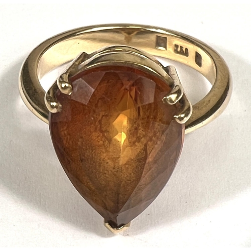 767 - Catherine Best:  an 18 carat gold dress ring set pear shaped citrine, 10.8gm gross