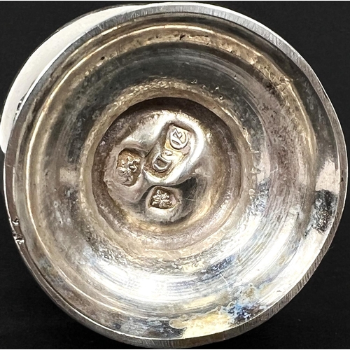 774 - A mid Georgian silver muffineer, ringed baluster form, pierced top with foliate engraving, London 17... 