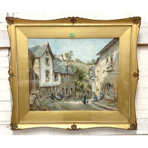 812 - Thomas Clough, street scene in Conway, watercolour, signed 48 x 59 cm, framed and glazed