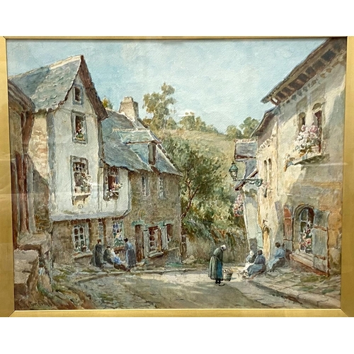 812 - Thomas Clough, street scene in Conway, watercolour, signed 48 x 59 cm, framed and glazed