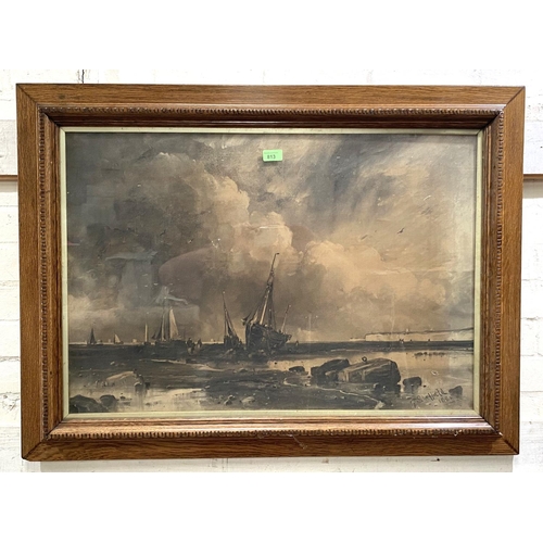 813 - George Sheffield, coastal landscape with fishing boats, charcoal sketch signed 55 x 82 cm framed and... 