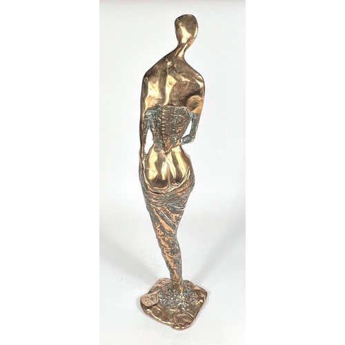 834 - Arthur Dooley (1929-1994):  Impressionistic bronze female figure holding her ruched dress, mono... 