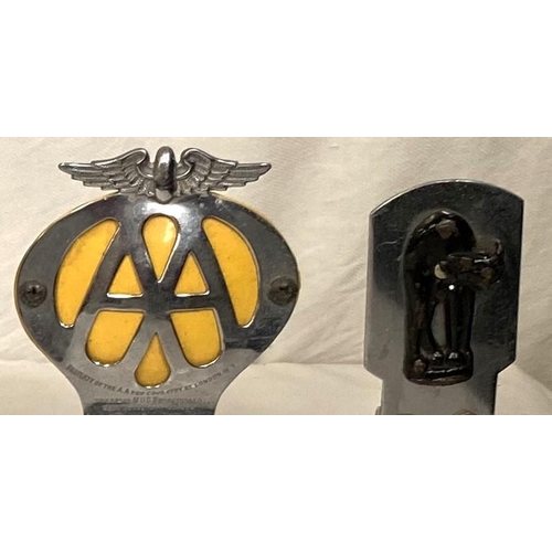 83A - 6 vintage car badges including AA, RAC, etc, mounted on plinth