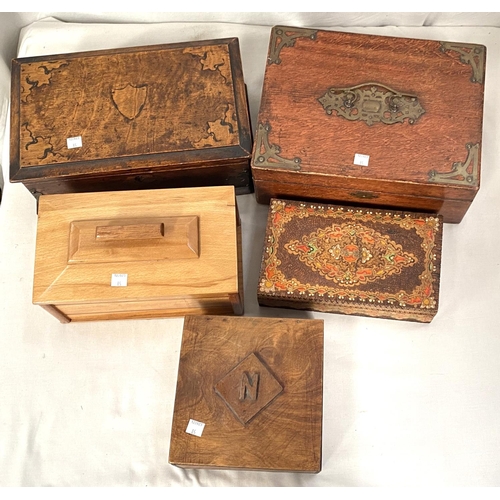 85 - An oak sewing box and 3 others