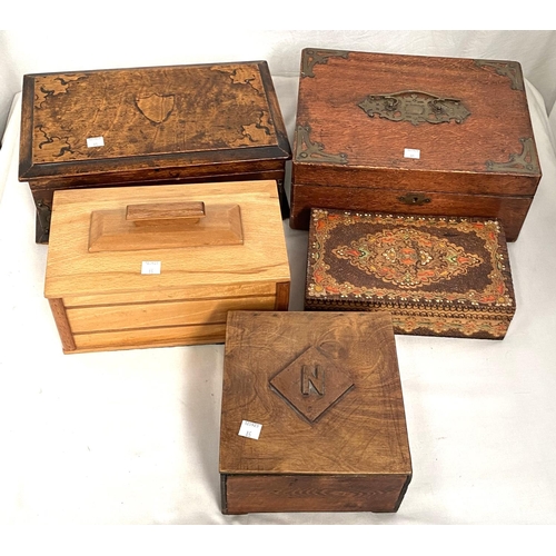 85 - An oak sewing box and 3 others