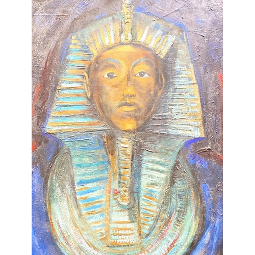 881 - Arthur Karl Maderson (Irish 1942) acrylic on board Tutankhamun death mask impressionist painting (so... 