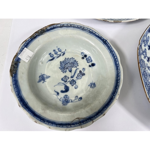 418 - Three Chinese 18th century blue and white dishes, various sizes and form with floral decoration, 22c... 