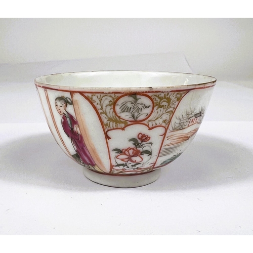 419 - A Chinese 19th century finely decorated tea bowl with figures in domestic scenes, dia. 6.5cm