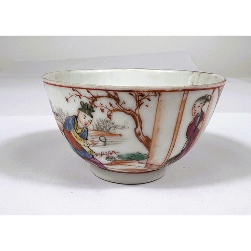 419 - A Chinese 19th century finely decorated tea bowl with figures in domestic scenes, dia. 6.5cm