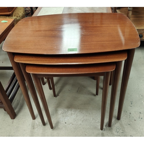 926 - A mahogany circular coffee table; a drop leaf occasional table; a nest of 3 occasional tables