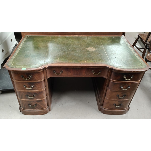 976 - A large late 19th/early 20th century twin pedestal desk with eight pedestal drawers and single centr... 