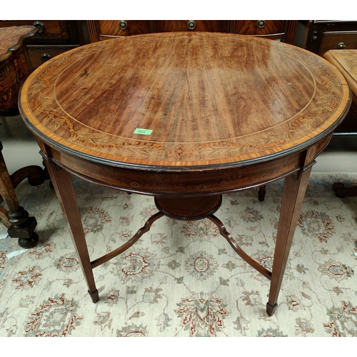 983 - A 19th century circular inlaid table with berry, leaf and swag border with square tapering legs, sma... 