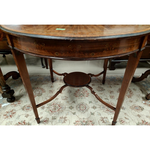 983 - A 19th century circular inlaid table with berry, leaf and swag border with square tapering legs, sma... 