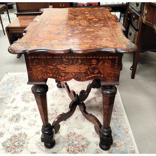 984 - An 18th century Dutch marquetry shaped rectangular table with frieze drawer, hexagonal tapering legs... 