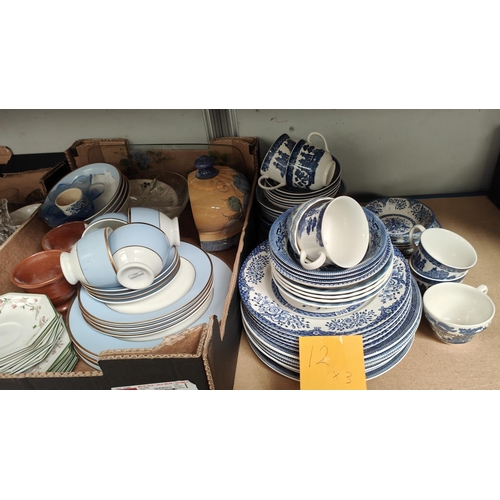 12 - A Johnsons Brothers blue and white dinner service and similar teaware