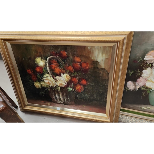 857 - Van Vulpen, still life of roses in a vase, oil on canvas, signed 49 x 39cm framed and glazed and a s... 