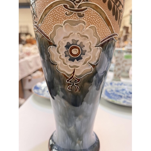 608A - Florence Barlow for Doulton Stoneware, vase with white rose and bird decoration ht. 35cm (rim restor... 