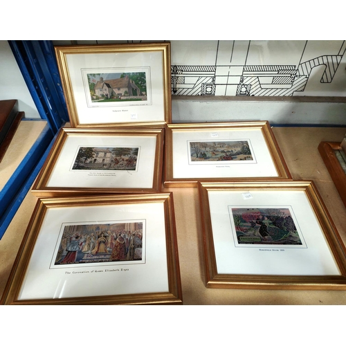 176B - five framed and glazed Macclesfield silks, Paddlers Pool etc