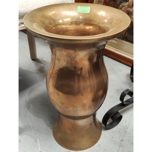 197 - A large and heavy brass baluster vase/ stick stand, height 46cm and weight 39kg