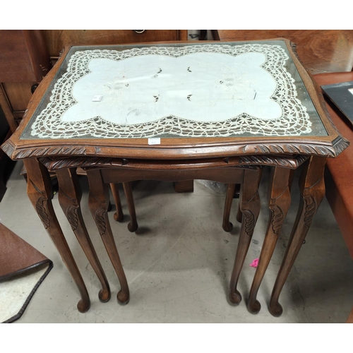 957 - A 1930's rectangular oak 2 tier occasional table; a nest of 3 period style occasional tables