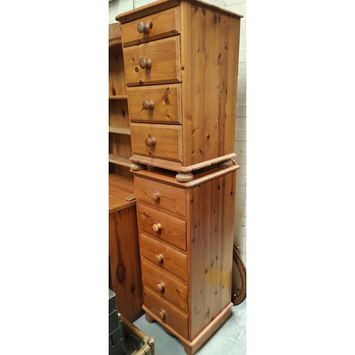 963 - A narrow 5 height pine chest of drawers and a narrow 4 height pine chest of drawers