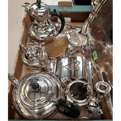 698 - A silver plated 4 piece tea set and tray with chased decoration