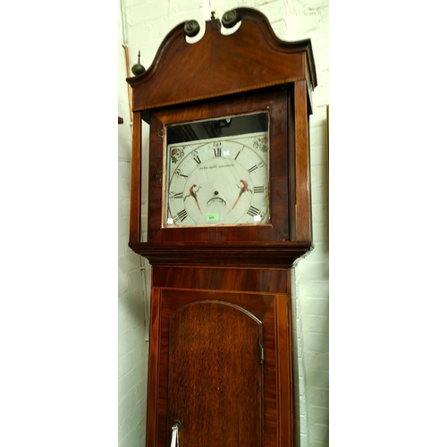 900 - An early 19th century oak and mahogany longcase clock, the hood with swan neck pediment and square s... 