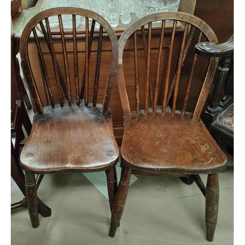 1066 - A Carolean high back chair and two elm hoop back dining chairs