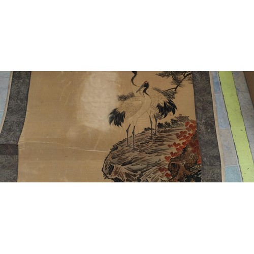 429 - A Chinese scroll picture with Cranes etc