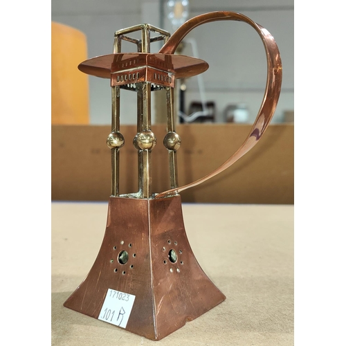 101B - An Arts and Crafts copper and brass Jungenstil candle holder by Carl Deffner, height 15.5cm