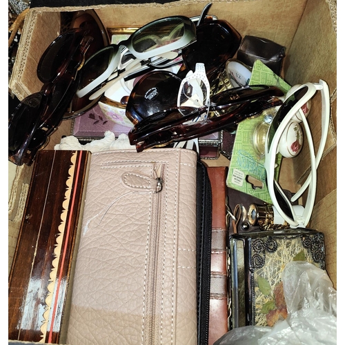 105 - A selection of vanity items:  purses; jewellery box; sunglasses; etc.