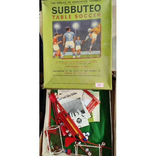 134 - A boxed vintage Subbuteo table soccer game, other games; mid century steel teaware etc