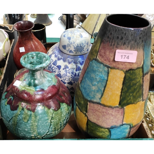 174 - A large selection of decorative pottery, vases etc