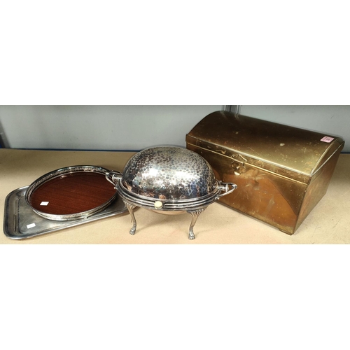 30 - A 19th century picnic box with domed top, brass with tinned interior, signed H.WIRZ, 36cm, an EPNS b... 